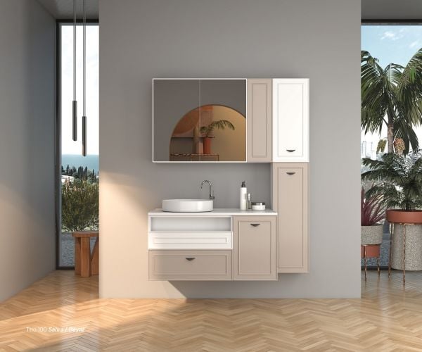 Shower Trio 100 cm Sahra-Beyaz Banyo Dolabı boy dolabı istiyorum