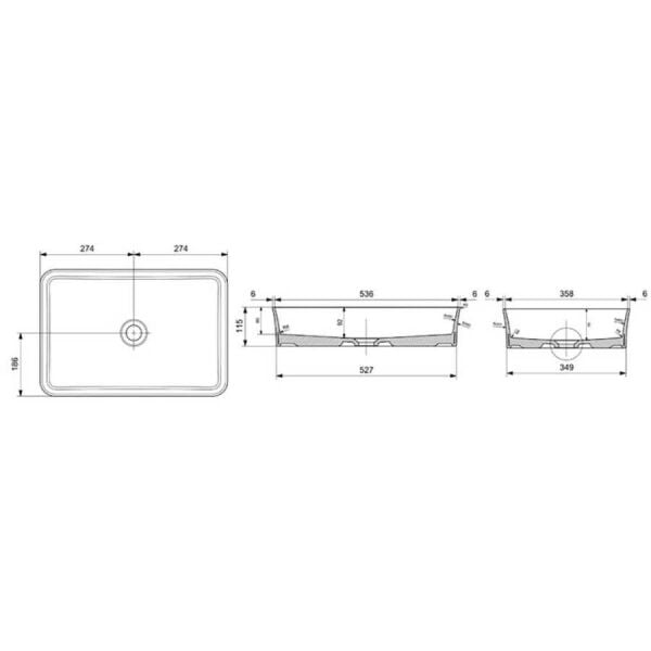 BOCCHI Slim Line Dikdörtgen Tezgah Üstü Lavabo 55 cm, Parlak Beyaz