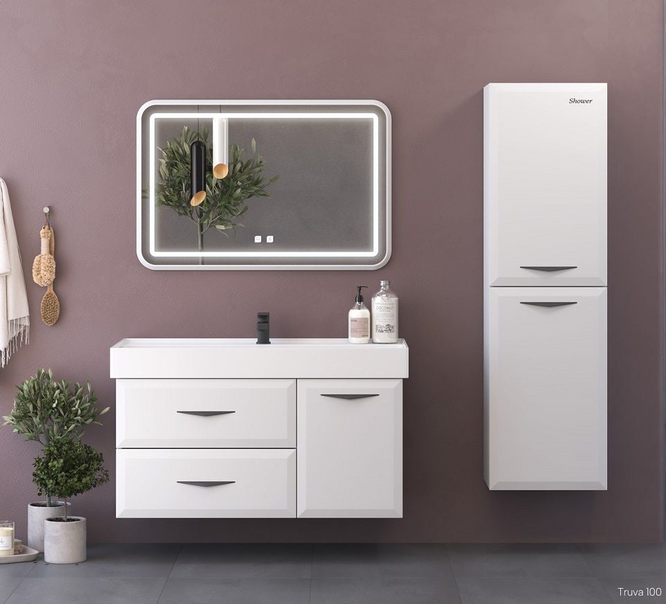 Shower Truva 100 cm Beyaz Banyo Dolabı