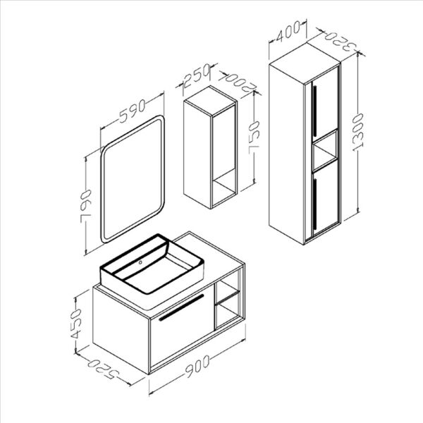 Aquanil Energy 90 cm Antrasit/Dorado Banyo Dolabı