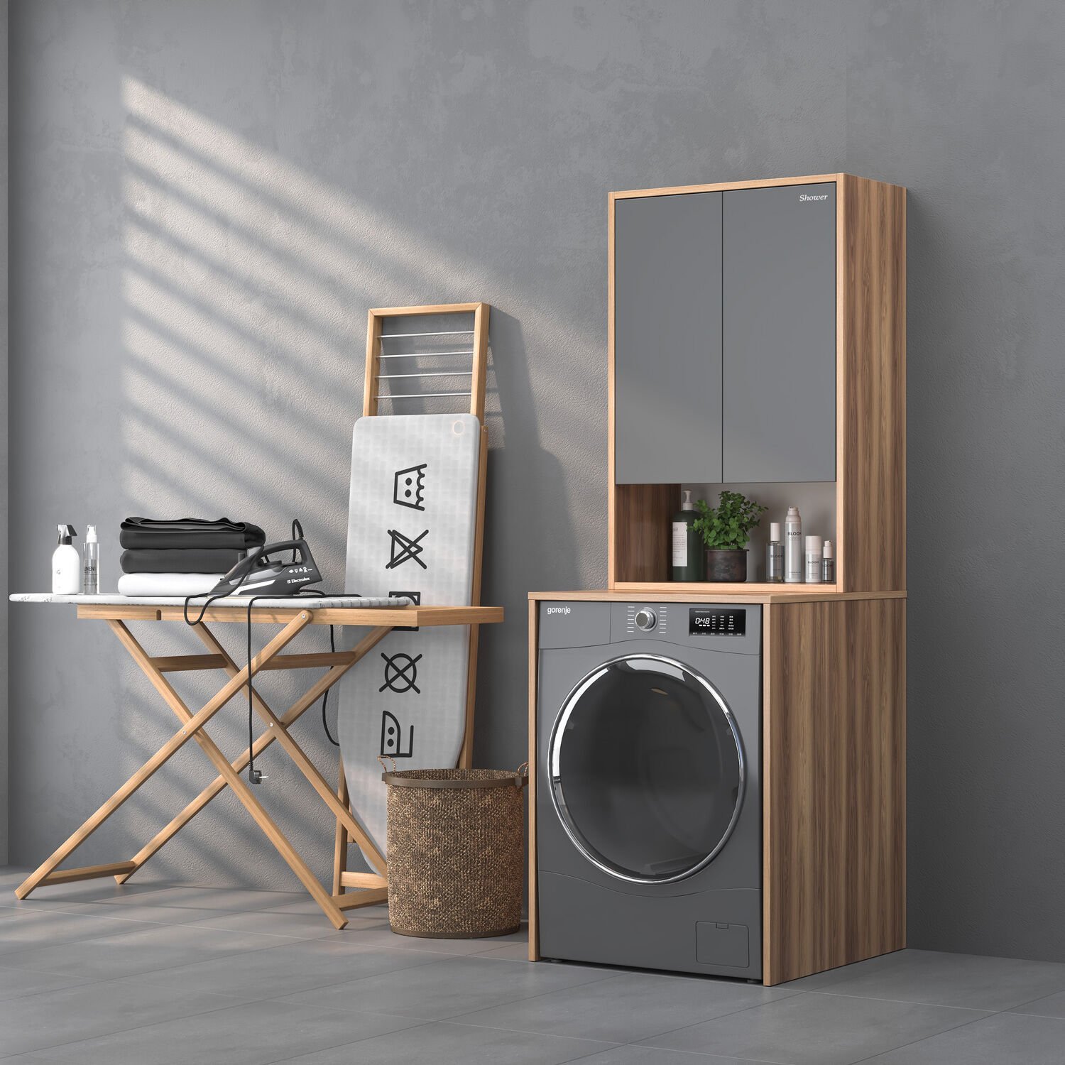 Shower Venüs Antrasit-Hazar Çamaşır Makinesi Dolabı