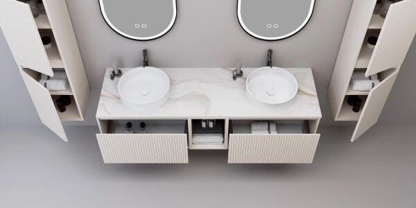 Aquanil Almonde 160 cm Krem Beyaz Lavabolu Banyo Dolabı