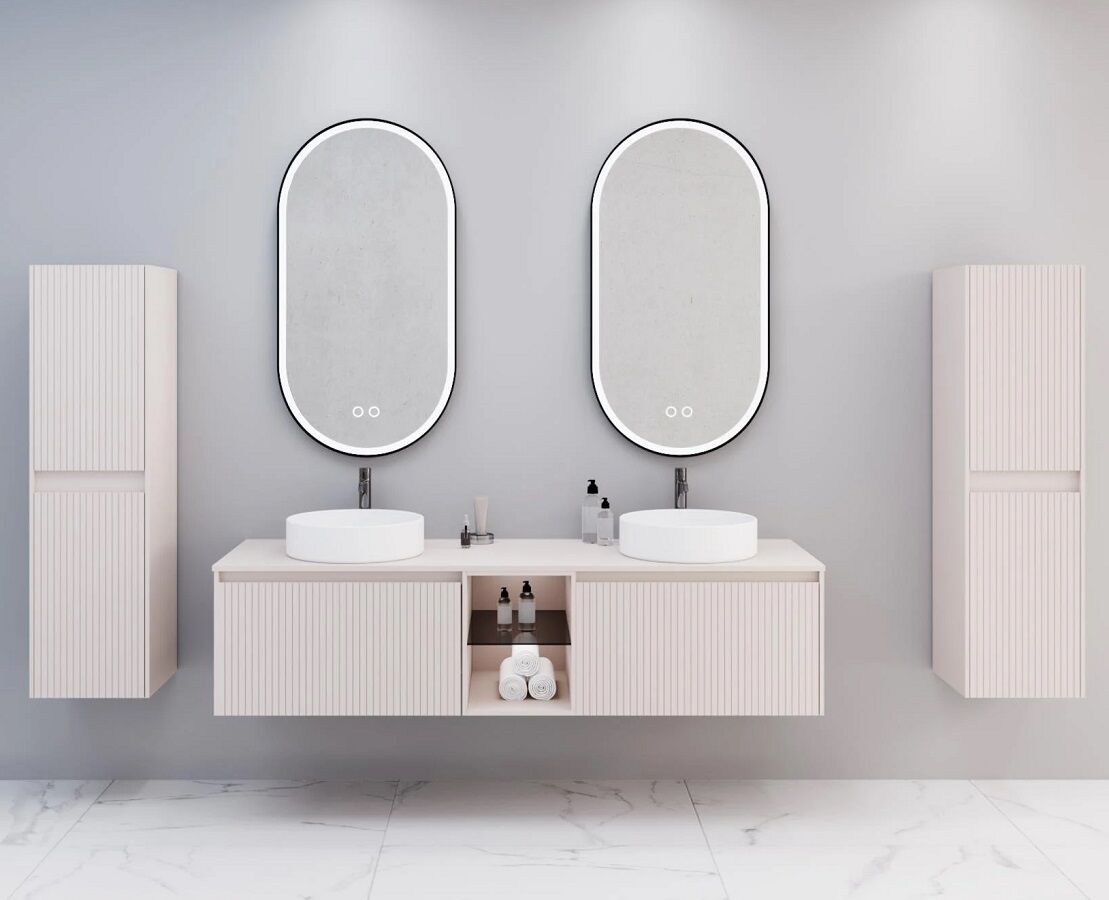 Aquanil Almonde 160 cm Krem Beyaz Lavabolu Banyo Dolabı