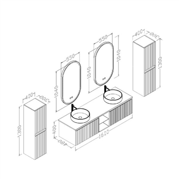 Aquanil Almonde 160 cm Krem Beyaz Lavabolu Banyo Dolabı