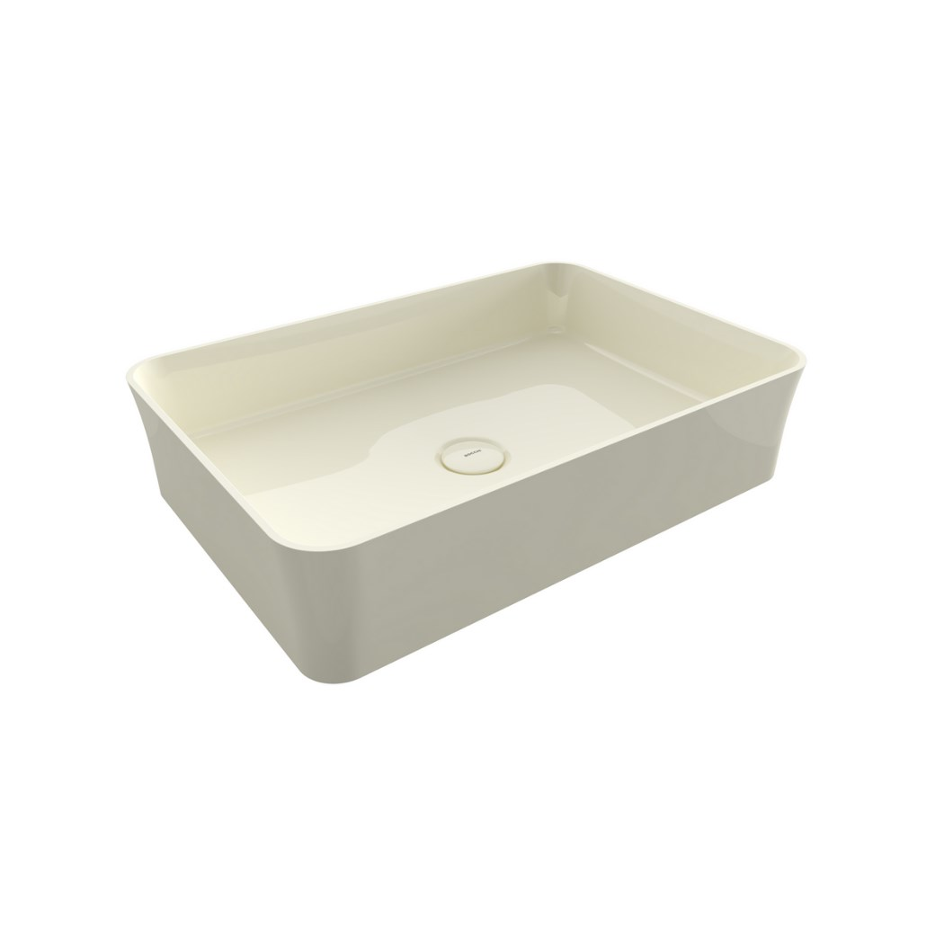 BOCCHI Slim Line Dikdörtgen Tezgah Üstü Lavabo 55 cm, Parlak Bisküvi