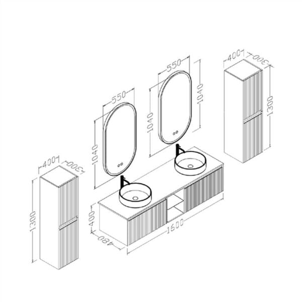 Aquanil Almonde 160 cm Krem Siyah Lavabolu Banyo Dolabı