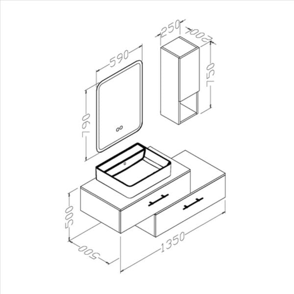 Aquanil Firenze 135 cm  Banyo Dolabı Beyaz