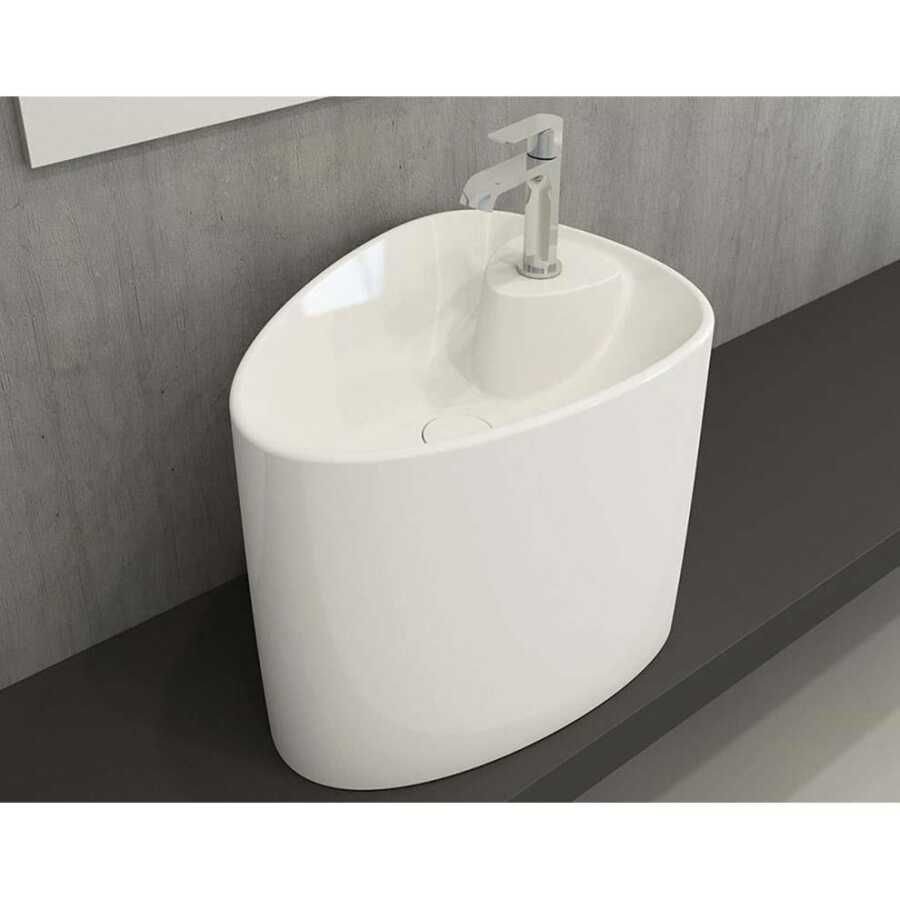 BOCCHİ Etna Tezgah Üstü Monoblok Lavabo Batarya Delikli Parlak Beyaz