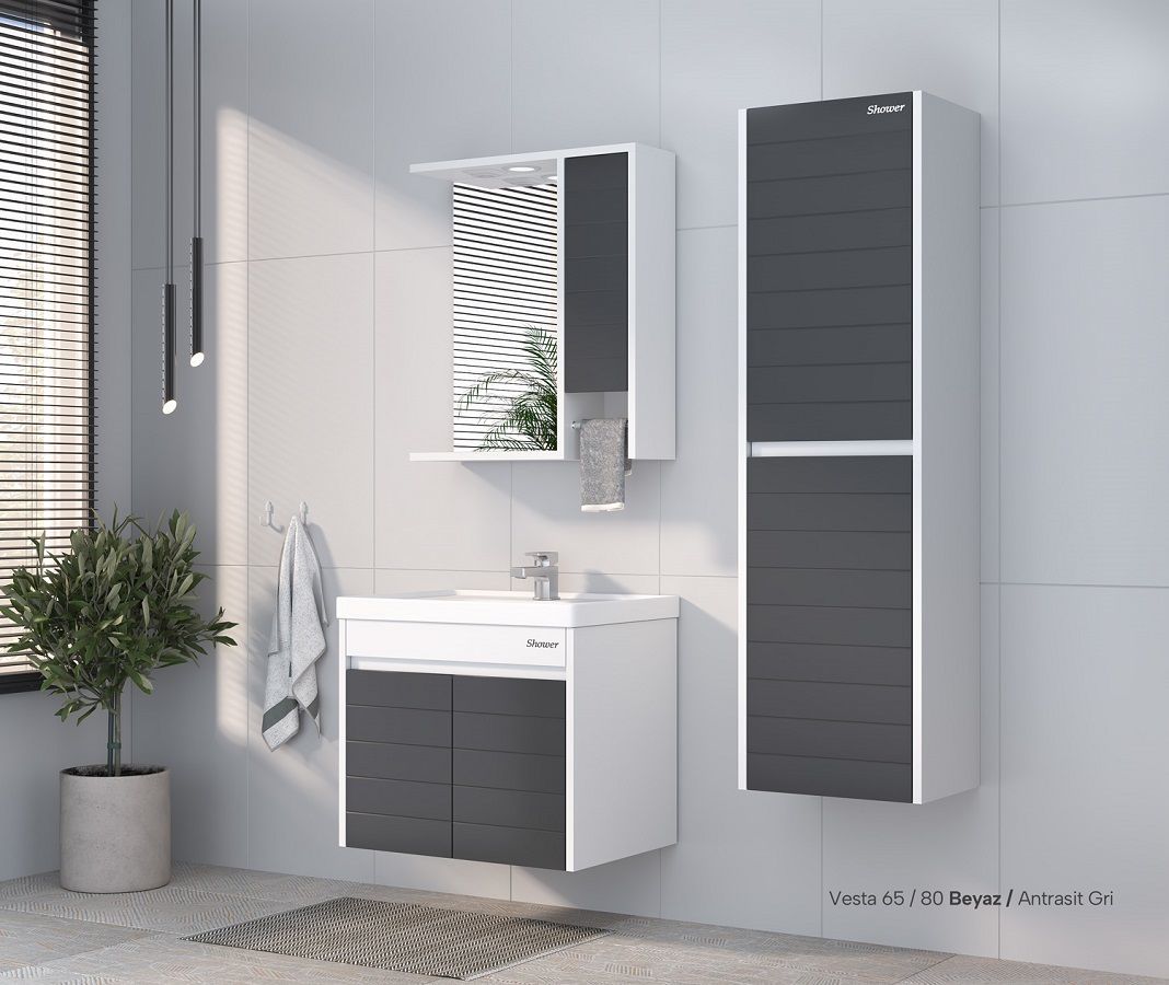 Shower Vesta 80 cm Antrasit-Beyaz Banyo Dolabı