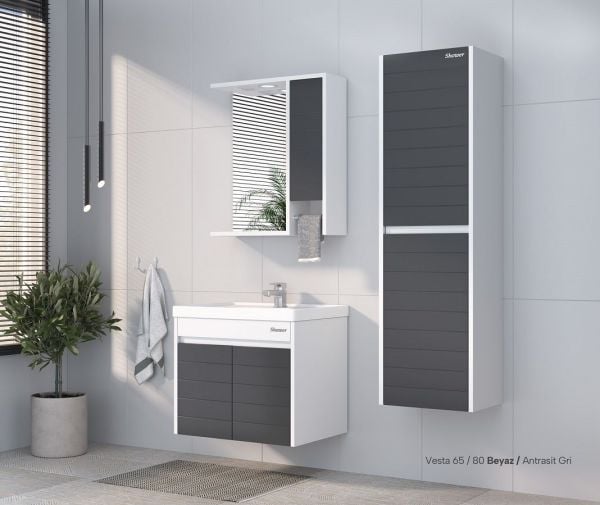 Shower Vesta 80 cm Antrasit-Beyaz Banyo Dolabı