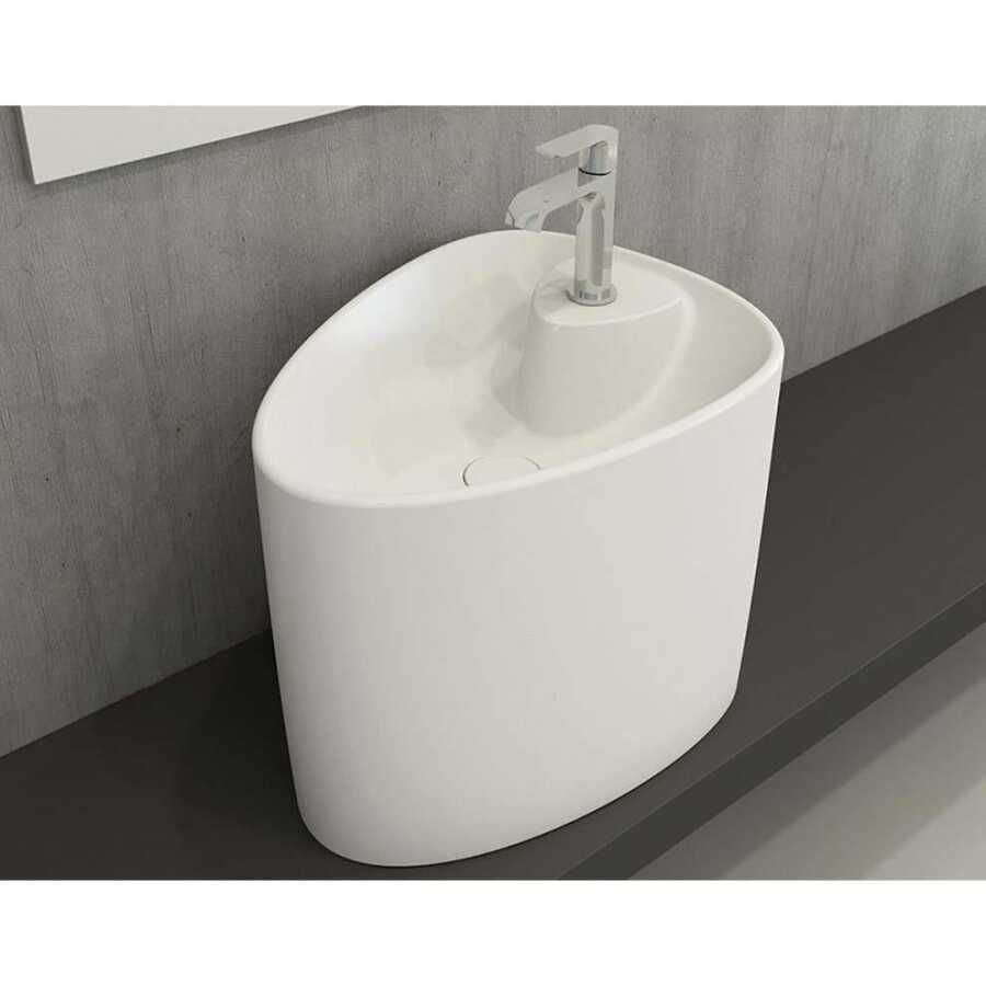 BOCCHİ Etna Tezgah Üstü Monoblok Lavabo Batarya Delikli Mat Beyaz