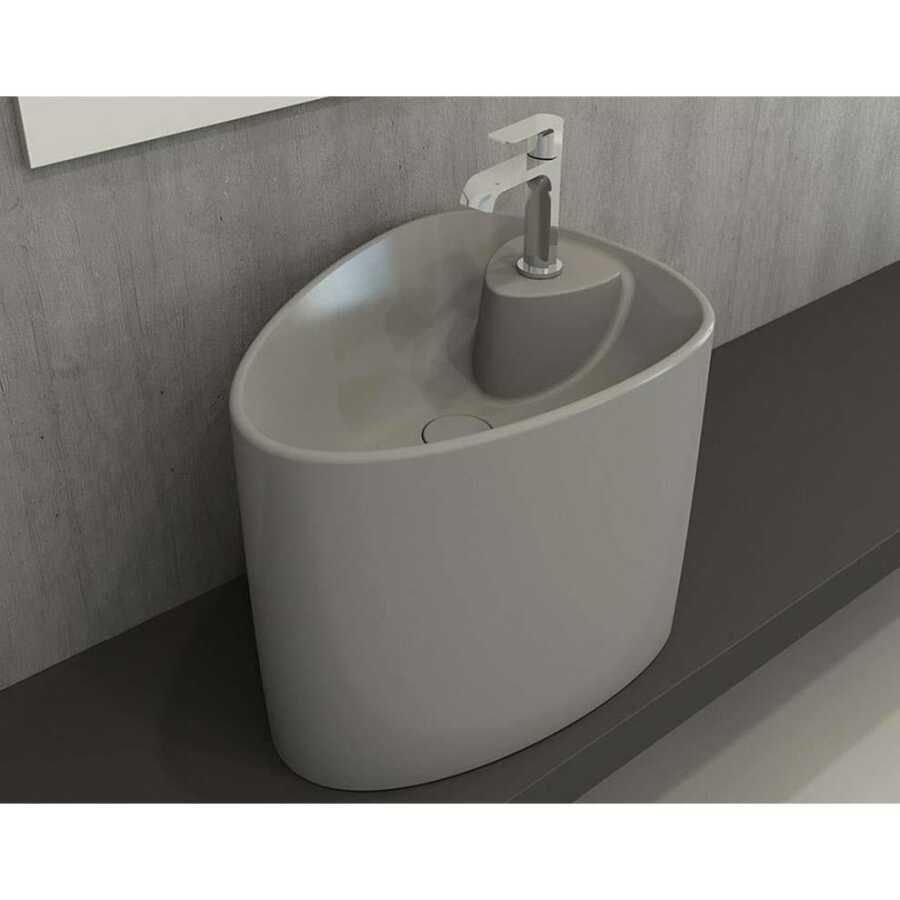 BOCCHİ Etna Tezgah Üstü Monoblok Lavabo Batarya Delikli Mat Gri