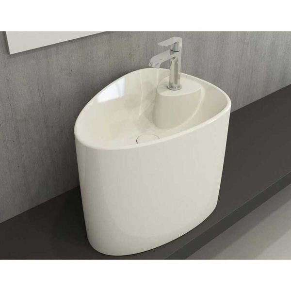 BOCCHİ Etna Tezgah Üstü Monoblok Lavabo Batarya Delikli Parlak Bisküvi