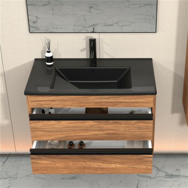 Aquanil Levante 85 cm Kaman-Ceviz Banyo Dolabı