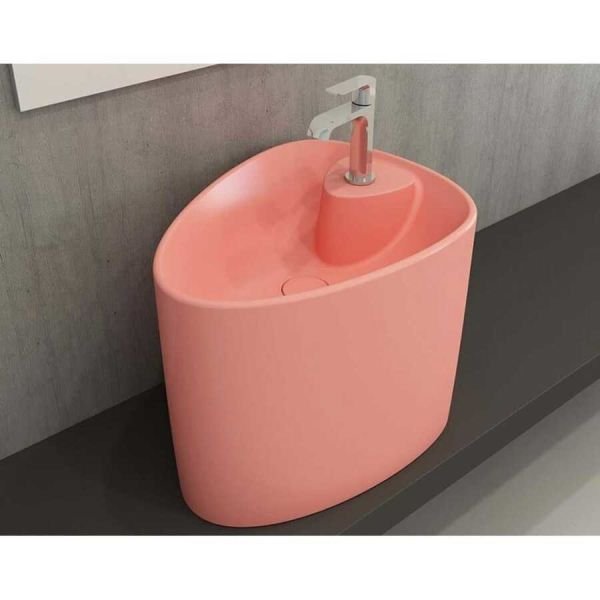 BOCCHİ Etna Tezgah Üstü Monoblok Lavabo Batarya Delikli Mat Somon