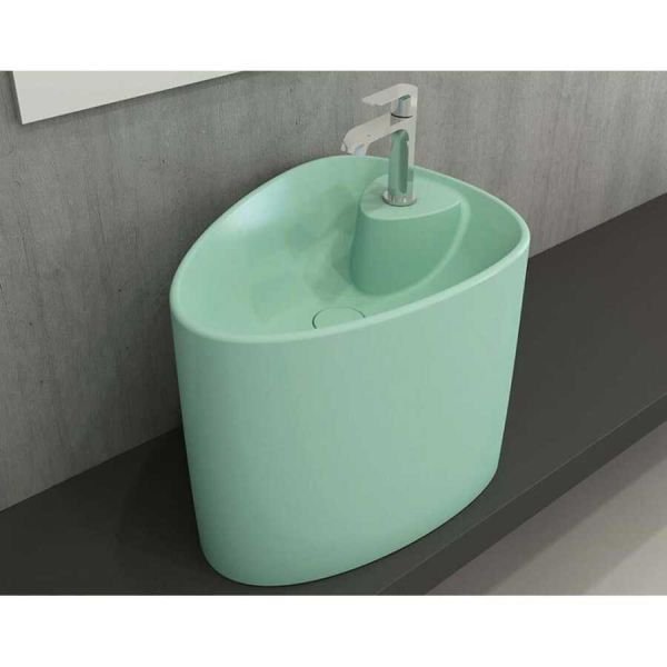 BOCCHİ Etna Tezgah Üstü Monoblok Lavabo Batarya Delikli Mat Mint Yeşil