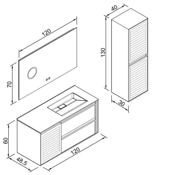 Aquanil Linze 120 cm Vizon Banyo Dolabı