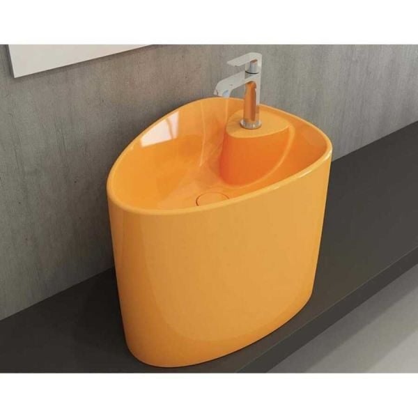 BOCCHİ Etna Tezgah Üstü Monoblok Lavabo Batarya Delikli P. Mandalina Sarısı