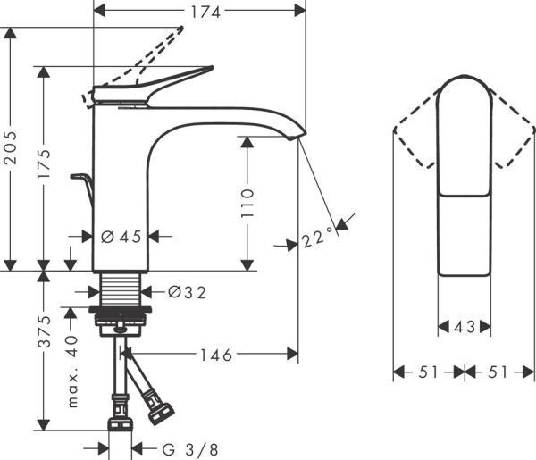 Hansgrohe Vivenis 110 Lavabo Bataryası, Sifon Kumandalı, Krom