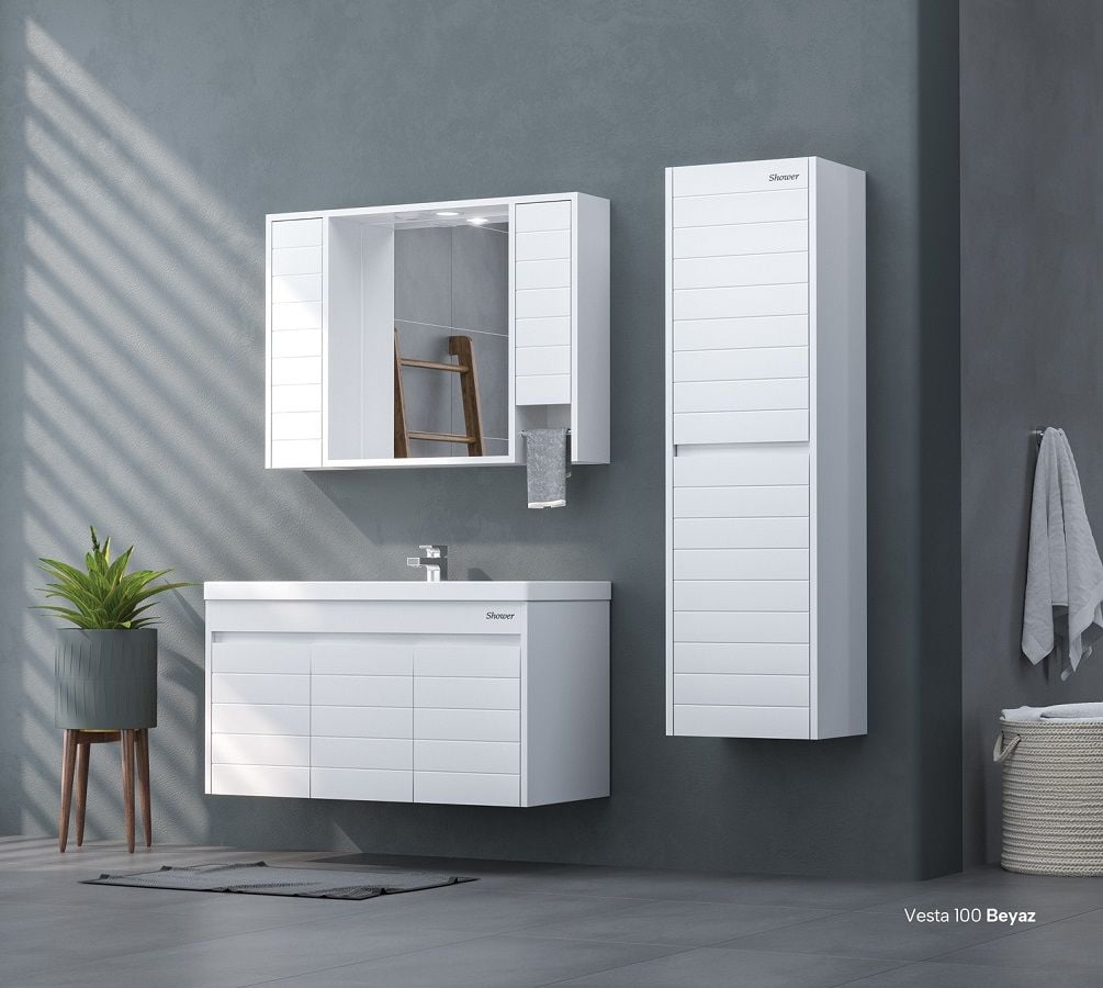 Shower Vesta 100 cm Beyaz Banyo Dolabı