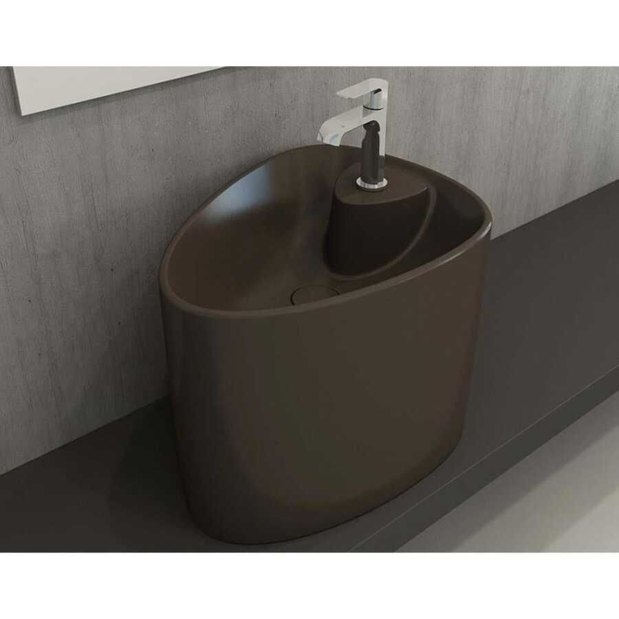 BOCCHİ Etna Tezgah Üstü Monoblok Lavabo Batarya Delikli Mat Kahve