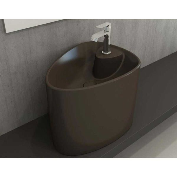 BOCCHİ Etna Tezgah Üstü Monoblok Lavabo Batarya Delikli Mat Kahve