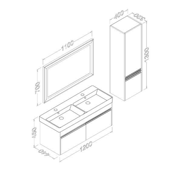 Aquanil Venti 120 cm Kaman-Ceviz Banyo Dolabı