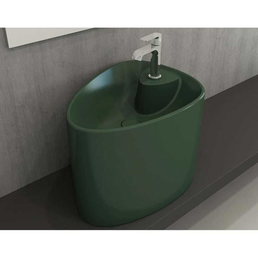 BOCCHİ Etna Tezgah Üstü Monoblok Lavabo Batarya Delikli Mat Yeşil