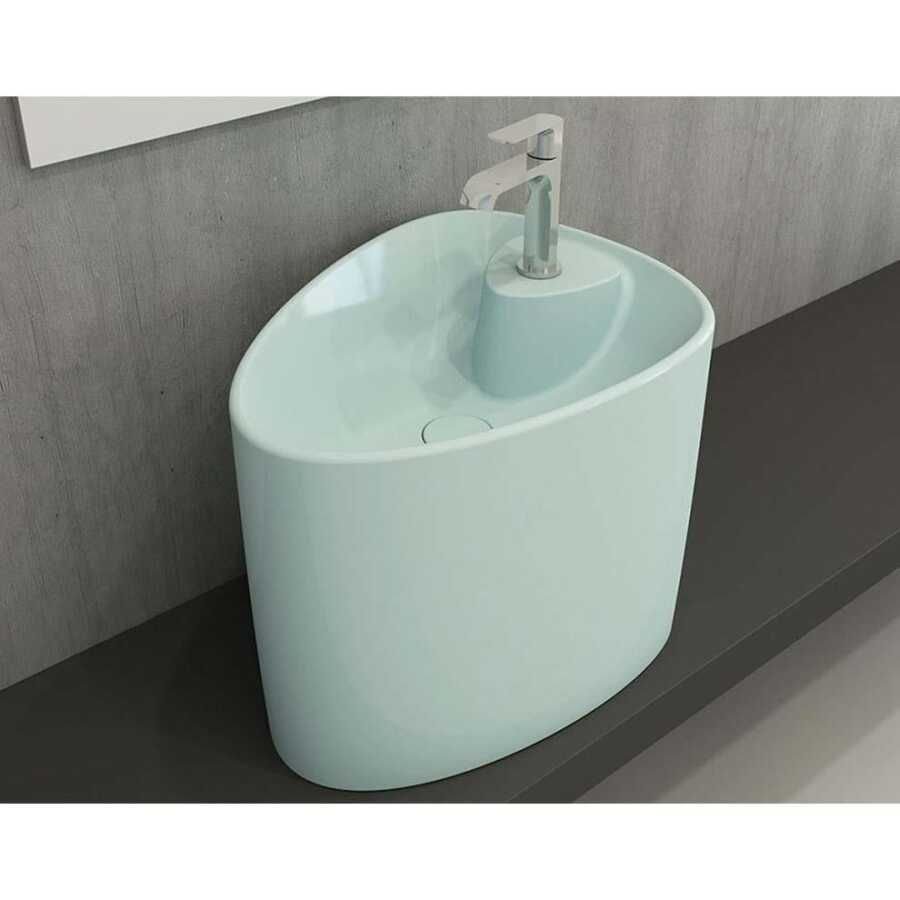 BOCCHİ Etna Tezgah Üstü Monoblok Lavabo Batarya Delikli Mat Buz Mavisi
