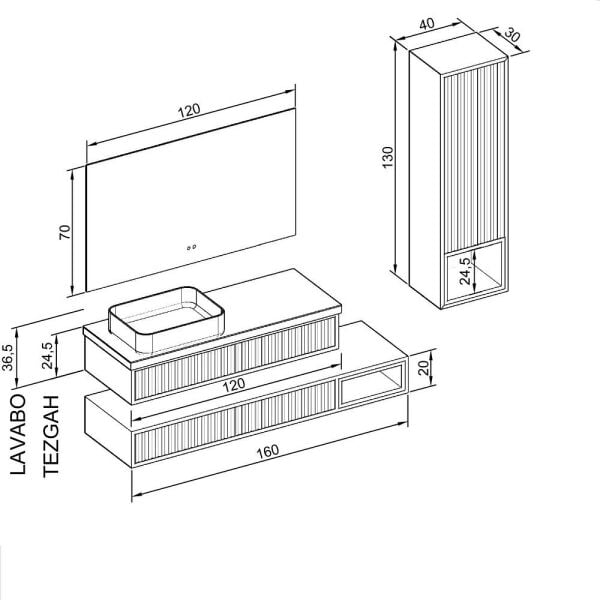 Aquanil Parma 120 cm Bordo Banyo Dolabı