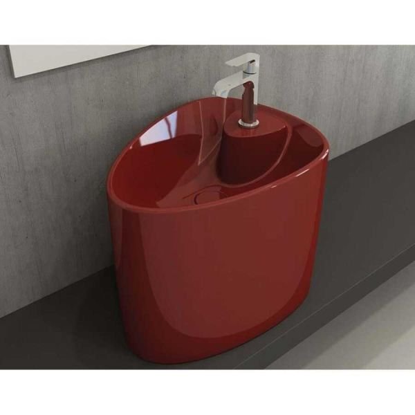 BOCCHİ Etna Tezgah Üstü Monoblok Lavabo Batarya Delikli Parlak Kırmızı