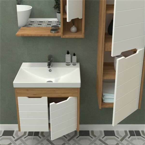 Aquanil Santana 60 cm Beyzade/Beyaz Banyo Dolabı