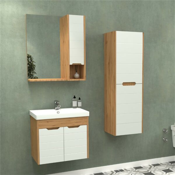 Aquanil Santana 60 cm Beyzade/Beyaz Banyo Dolabı