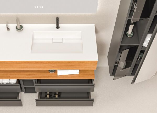 Aquanil Vision 120 cm Antrasit-Kayın Banyo Dolabı