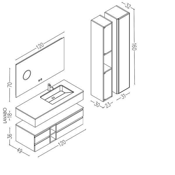 Aquanil Vision 120 cm Antrasit-Kayın Banyo Dolabı