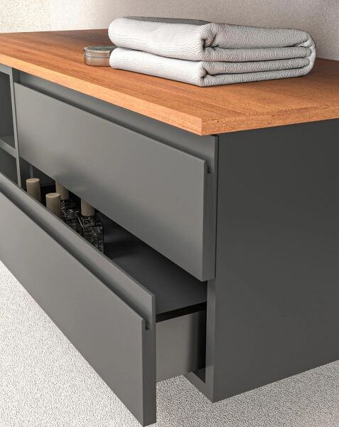 Aquanil Vision 120 cm Antrasit-Kayın Banyo Dolabı