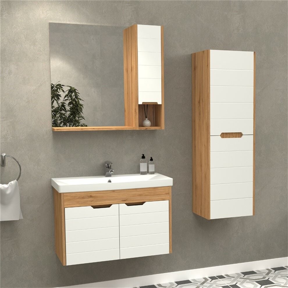 Aquanil Santana 80 cm Beyzade/Beyaz Banyo Dolabı