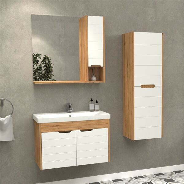 Aquanil Santana 80 cm Beyzade/Beyaz Banyo Dolabı