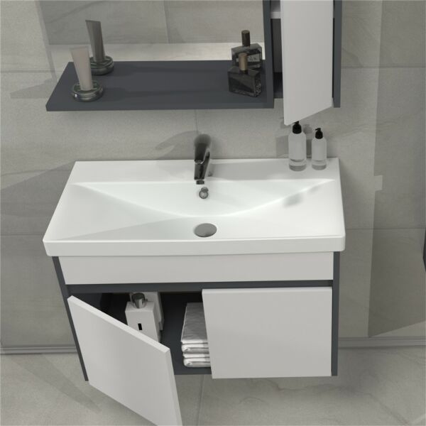 Aquanil Verona 80 cm Antrasit/Beyaz Banyo Dolabı