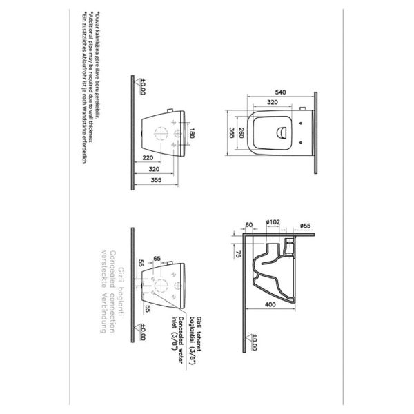 VitrA Integra Square Rim-ex Termostatik Entegre Asma Klozet, 54 cm
