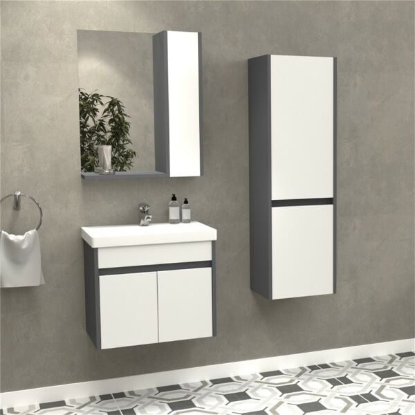 Aquanil Verona 60 cm Antrasit/Beyaz Banyo Dolabı