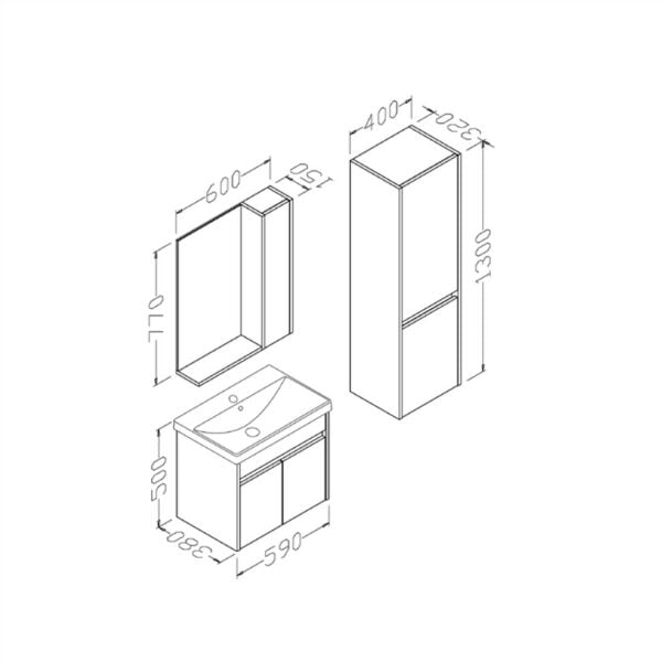 Aquanil Verona 60 cm Antrasit/Beyaz Banyo Dolabı