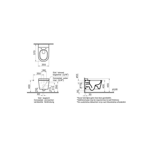 VitrA Nest Rim-ex Deterjan Hazneli Asma Klozet, 57 cm