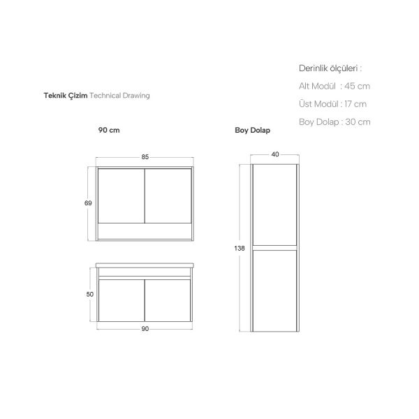 Shower Cool 90 cm Hazar-Antrasit Banyo Dolabı