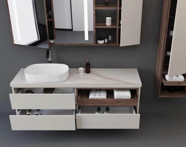 Aquanil imperia 160 cm Krem-Kaman Ceviz Banyo Dolabı