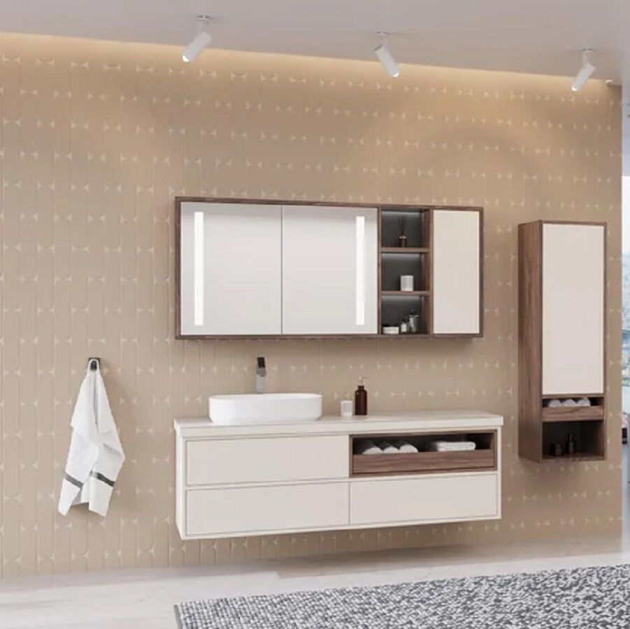 Aquanil imperia 160 cm Krem-Kaman Ceviz Banyo Dolabı