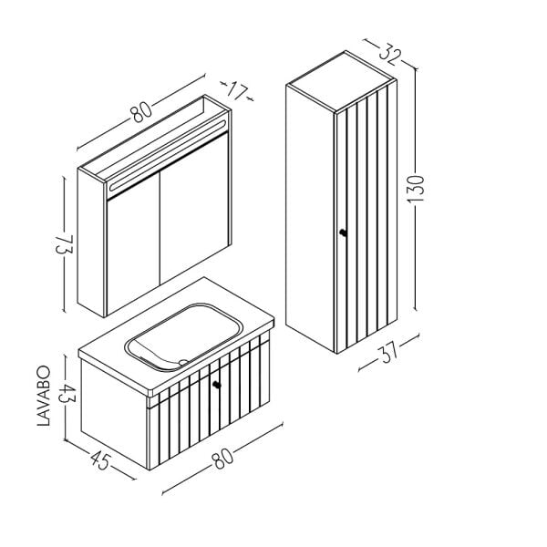Aquanil Alice 80 cm Beyaz Banyo Dolabı