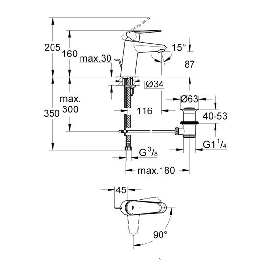 Grohe EURODİSC COSMOPOLİTAN TEK KUMANDALI LAVABO BATARYASI S-BOYUT
