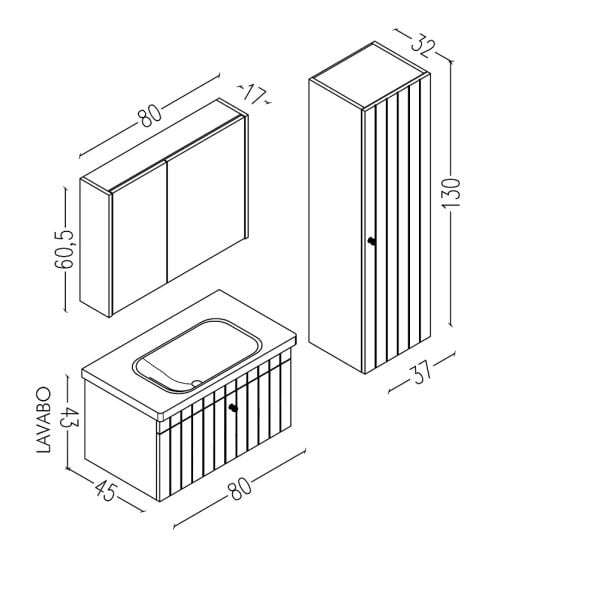 Aquanil Alice 80 cm Krem Banyo Dolabı