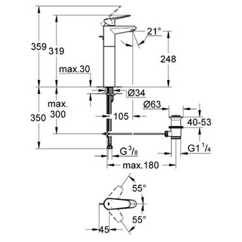 Grohe EURODİSC COSMOPOLİTAN TEK KUMANDALI LAVABO BATARYASI XL-BOYUT